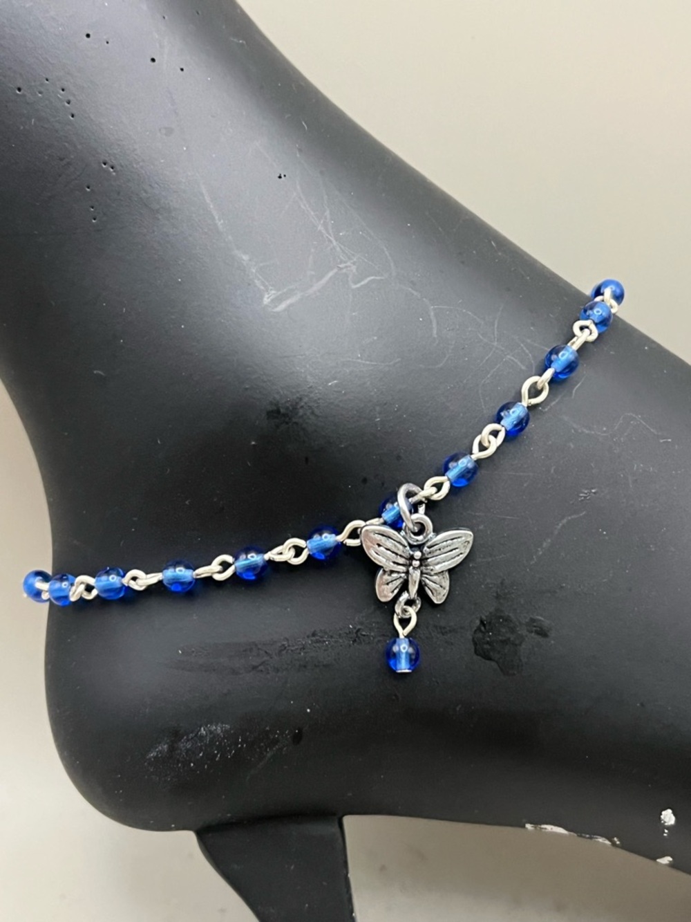 Blue Beaded Butterfly Anklet